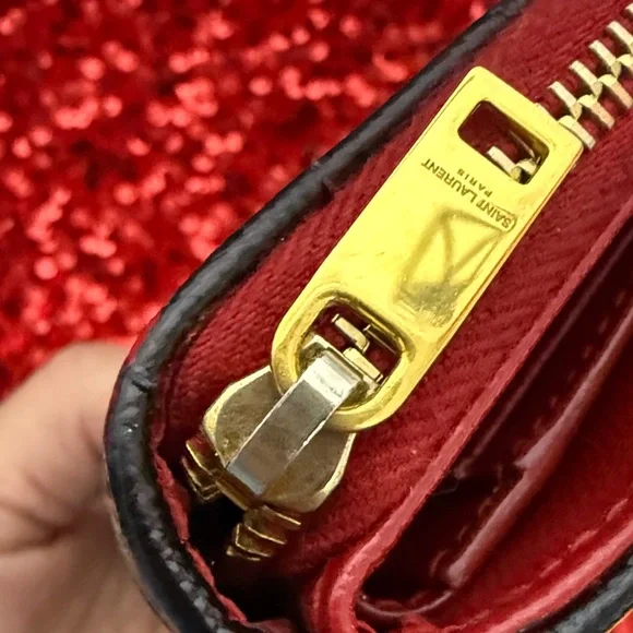 YSL Black & Red Zippy Wallet with Gold Logo - Picture 5 of 15